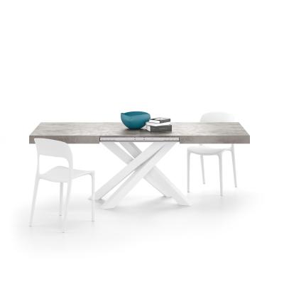 Ausziehbarer Tisch Emma 140, grauer Beton mit weißen X-Beinen