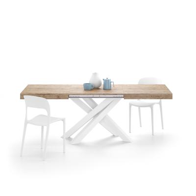 Extendable table with white crossed legs Emma 140, Color Oak