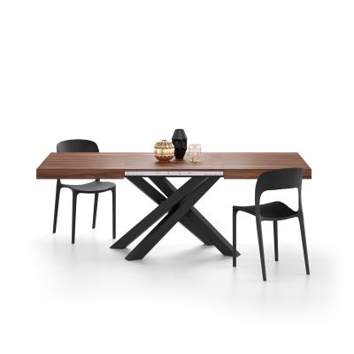 Ausziehbarer Tisch Emma 140, Canaletto Nussbaum, mit schwarzen X-Beinen