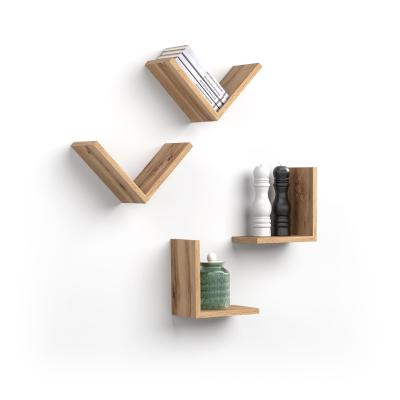 A Set of 4 V-shaped Shelves, Giuditta, Rustic Wood