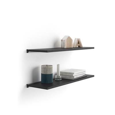 Par de estantes 60x15 cm Madera negra, con soporte de aluminio gris