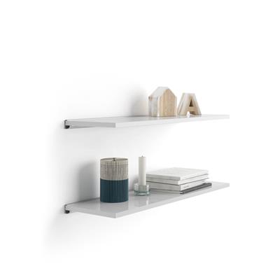 Pair of Evolution Shelves 60x25 cm, Glossy White, with grey aluminum support