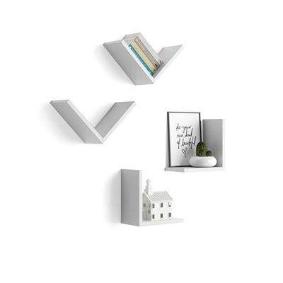Set of 4 "V"-shaped Shelves, Giuditta, Opaque White finish