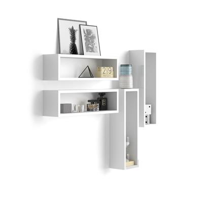 Set of 4 wall-mounted cube shelves, Iacopo, Laminate-faced, Glossy White