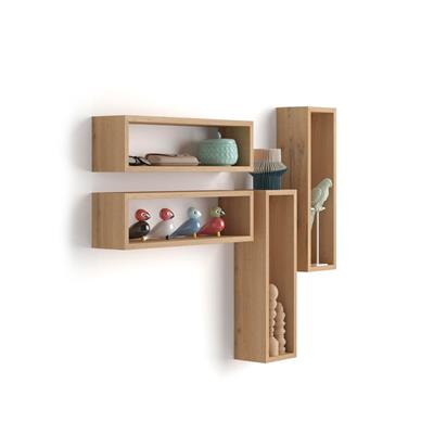 Set of 4 wall-mounted cube shelves, Iacopo, Laminate-faced, Rustic Wood