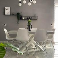  Emma 140 Extendable Dining Table, Concrete White with White Crossed Legs
