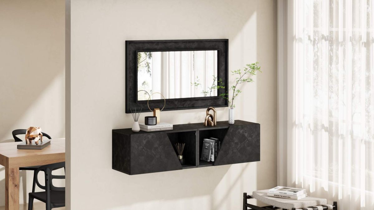 Angelica Wall Mirror, 44.1x 26.4 in, Concrete Effect, Black set image 2