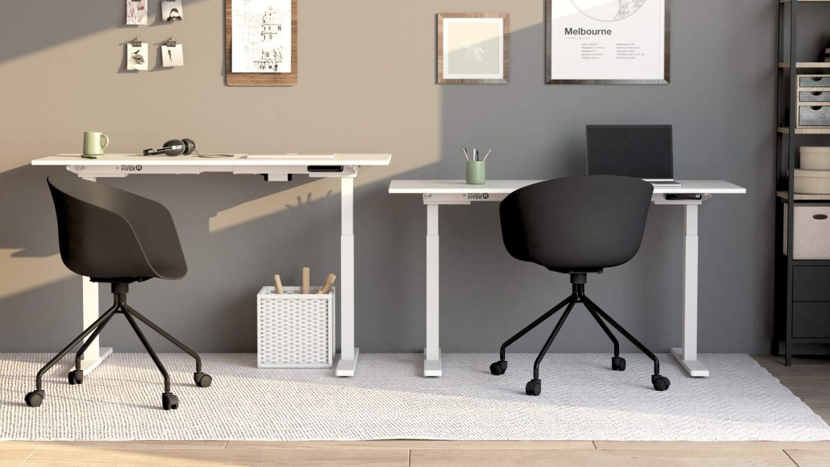 Clara Electric Standing Desk 47.2 x 31.4 in Concrete Effect, White with White Legs set image 2