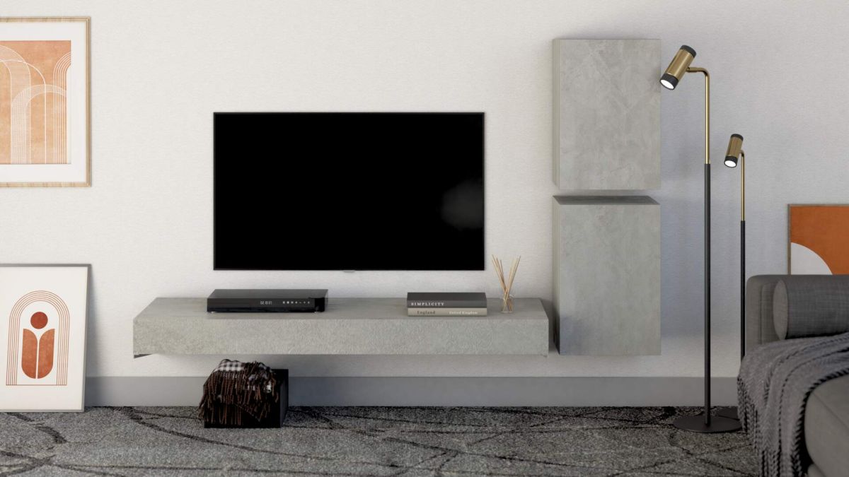 Floating tv stand Evolution 47.2 x 15.7 in, Concrete Effect, Grey set image 1