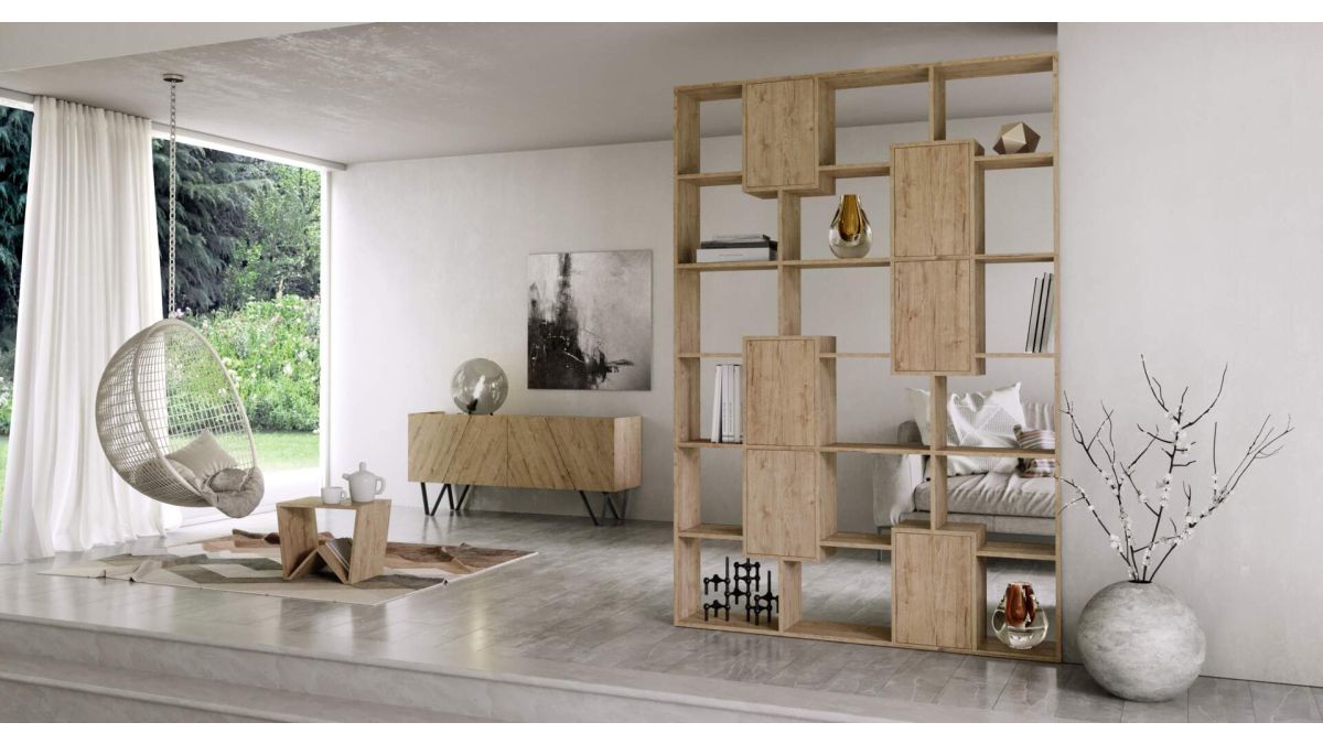 Iacopo L Bookcase with panel doors (63.3 x 123.9 in), Concrete Effect, Grey set image 1