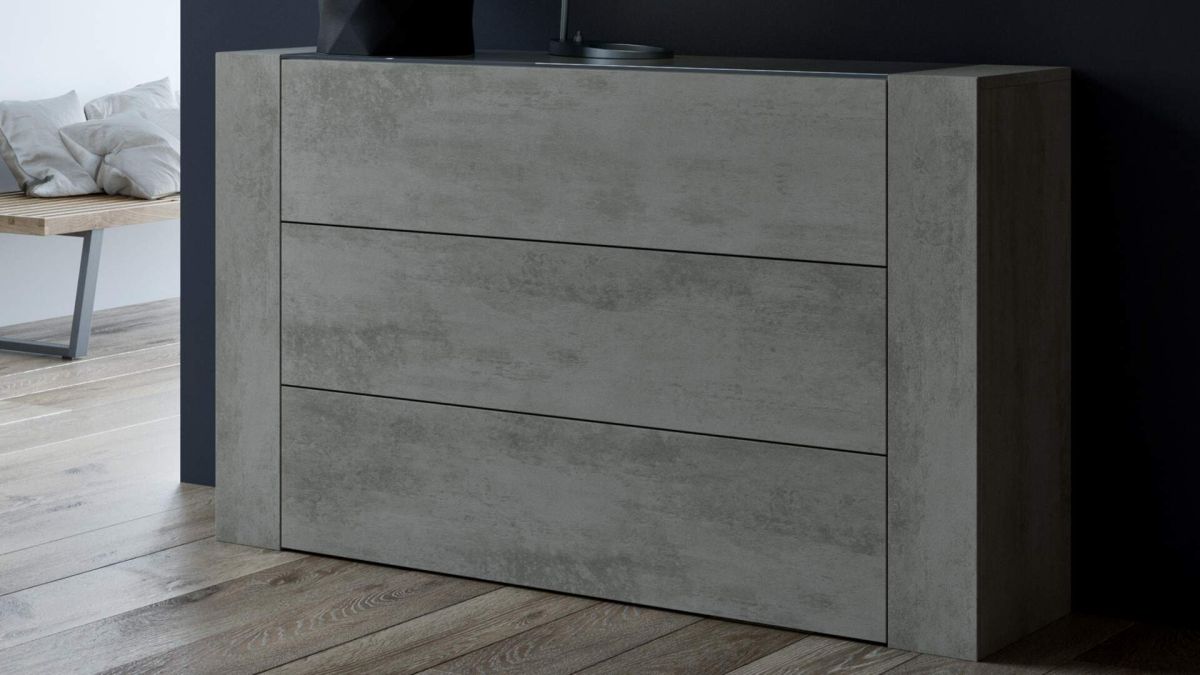 3-Drawer Dresser with glass top, Concrete Effect, Grey set image 2