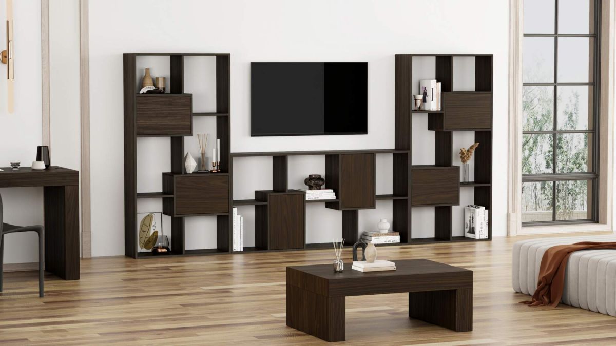Iacopo TV wall unit with doors, Dark Walnut set image 1