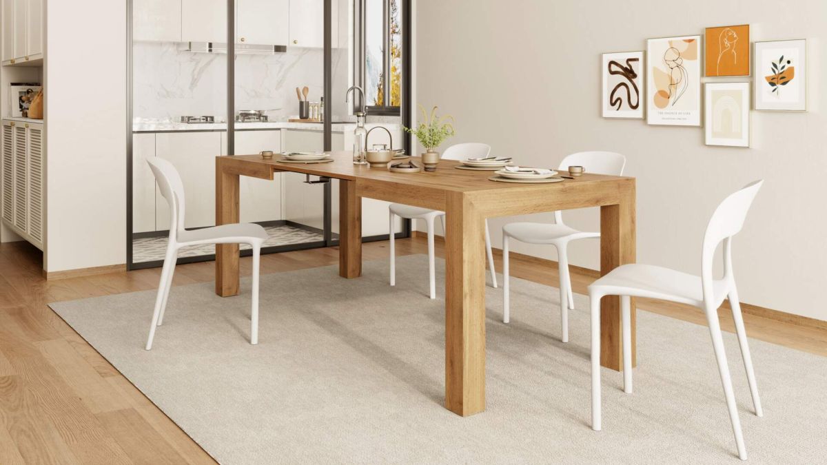 Iacopo Extendable Dining Table, 55,1(86,6)x35,4 in, Rustic Oak set image 3