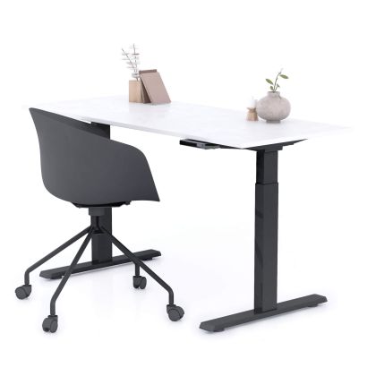 Clara Electric Standing Desk 55.1 x 23.6 in Concrete Effect, White with Black Legs main image