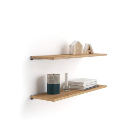 Set of 2 Evolution Shelves 31.49x5.90 in, Rustic Oak, with grey aluminum support