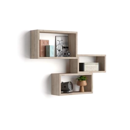 Set of 3 Rectangular Cube Shelves, Giuditta, Oak