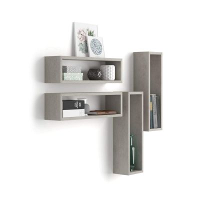 Set of 4 Iacopo cube wall units, Concrete Effect, Grey main image