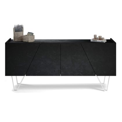 Emma 4-door Sideboard with white legs, Concrete Black main image