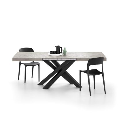 Emma 55.11 in Extendable Table, Concrete Grey Effect with Black Crossed Legs main image