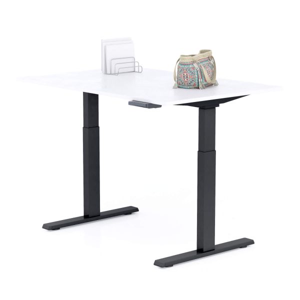 Clara Electric Standing Desk 47.2 x 31.4 in Concrete Effect, White with Black Legs detail image 1