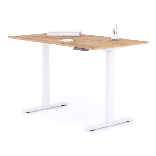 Clara Electric Standing Desk 55.1 x 31.4 in Rustic Oak with White Legs detail image 1