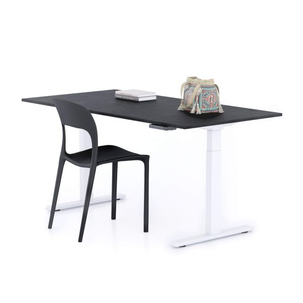Clara Electric Standing Desk 62.9 x 31.4 in Concrete Effect, Black with White Legs main image