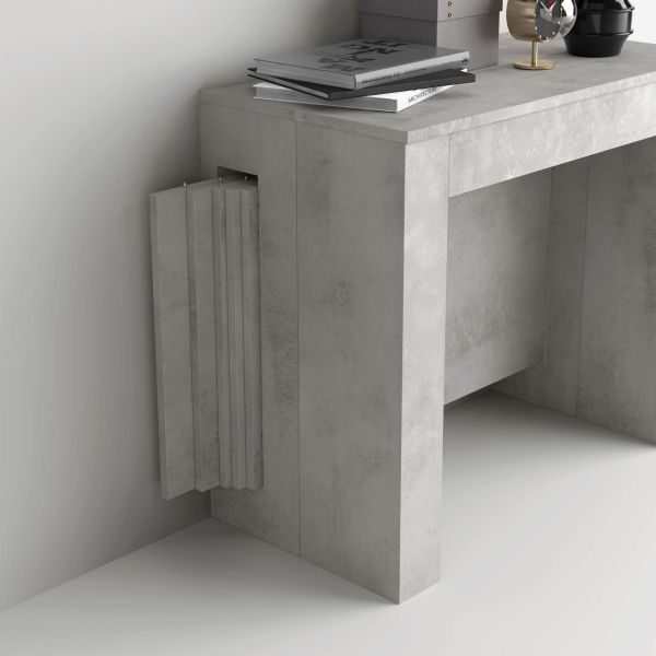 Easy, Extendable Console Table with extension leaves holder, 17,7(120,1)x35,4 in, Concrete Effect, Grey detail image 1