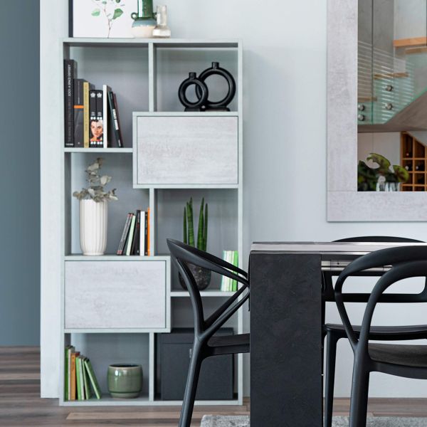 Iacopo XS Bookcase with panel doors (63.31 x 31.5 in), Concrete Effect, Grey set image 1