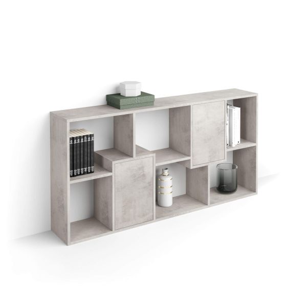 Iacopo XS Bookcase with panel doors (63.31 x 31.5 in), Concrete Effect, Grey detail image 3