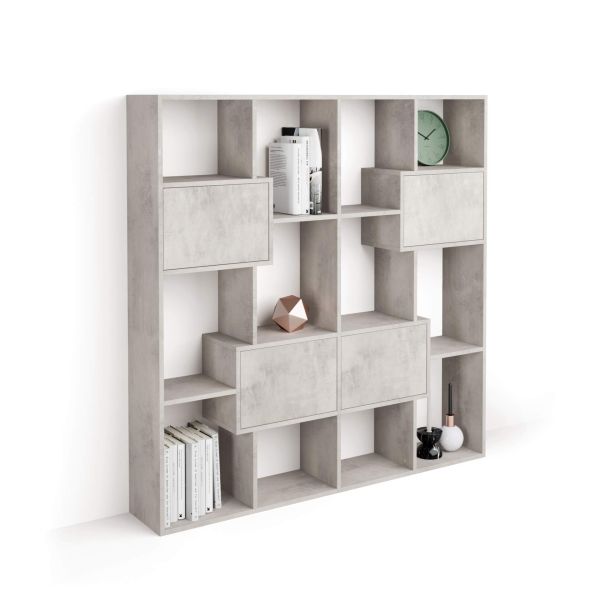 Iacopo S Bookcase with panel doors (63.3 x 62.3 in), Concrete Effect, Grey detail image 1