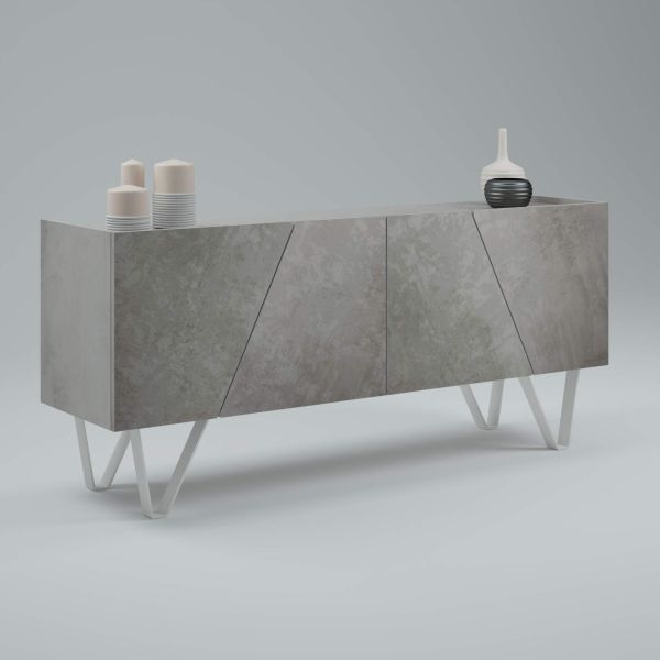 Emma 4-door Sideboard with white legs, Concrete Effect, Grey detail image 1