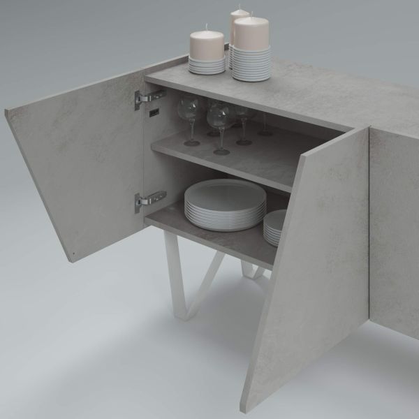 Emma 4-door Sideboard with white legs, Concrete Effect, Grey detail image 2