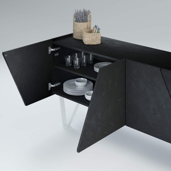 Emma 4-door Sideboard with white legs, Concrete Effect, Black detail image 2
