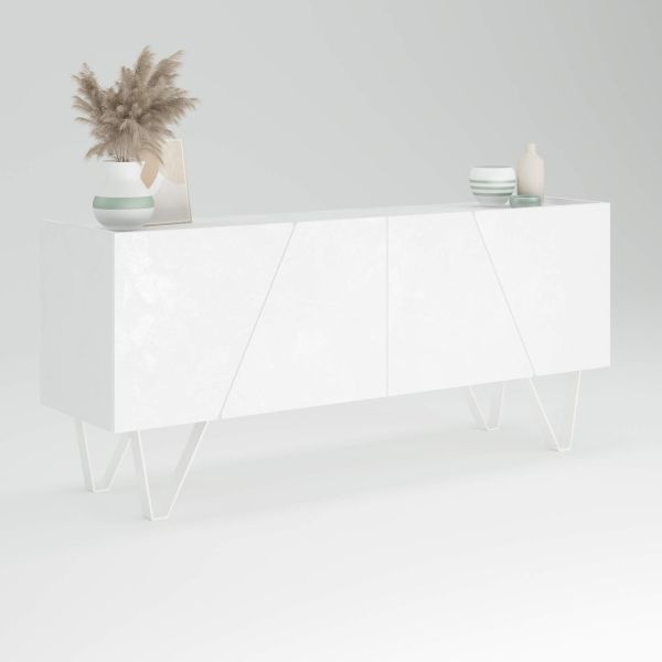 Emma 4-door Sideboard with white legs, Concrete Effect, White detail image 1