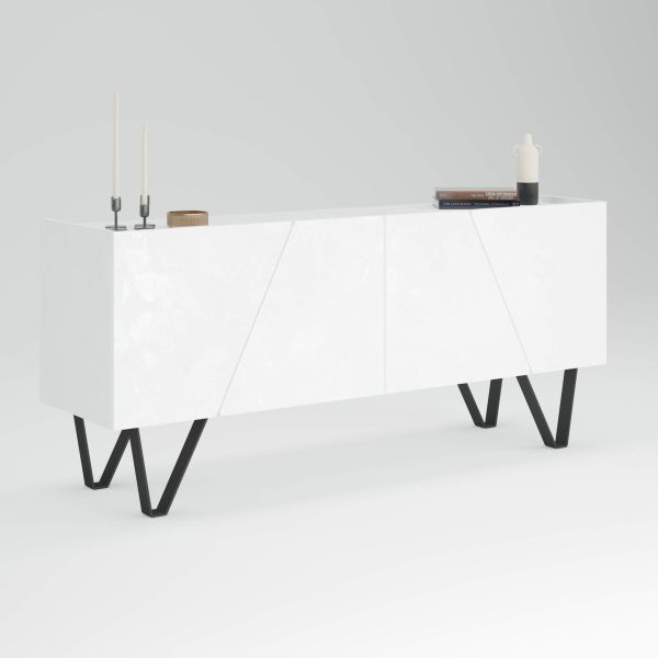 Emma 4-door Sideboard with black legs, Concrete Effect, White detail image 2