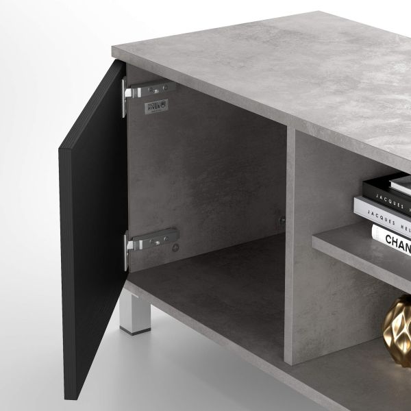 Rachele TV Stand, Concrete Effect, Grey and Ashwood Black detail image 1