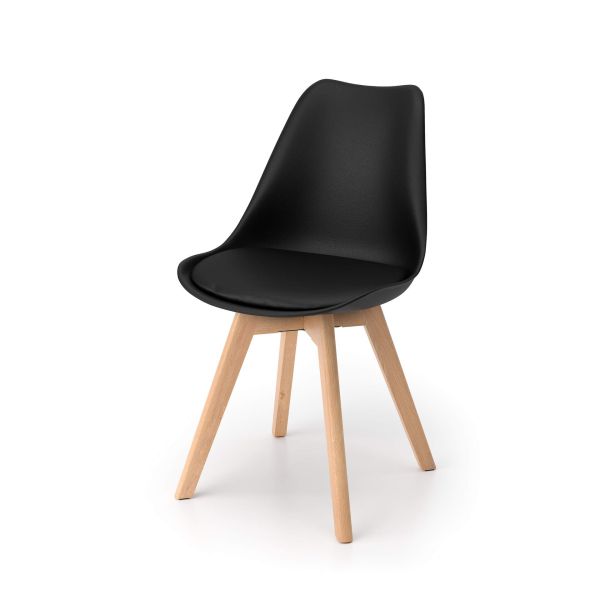 Greta Scandinavian Style Chairs, Set of 4, Black detail image 2