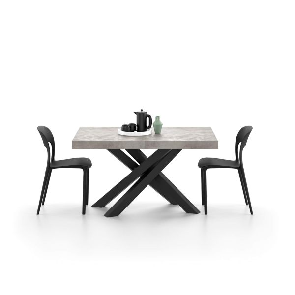 Emma 55.11 in Extendable Table, Concrete Grey Effect with Black Crossed Legs detail image 1