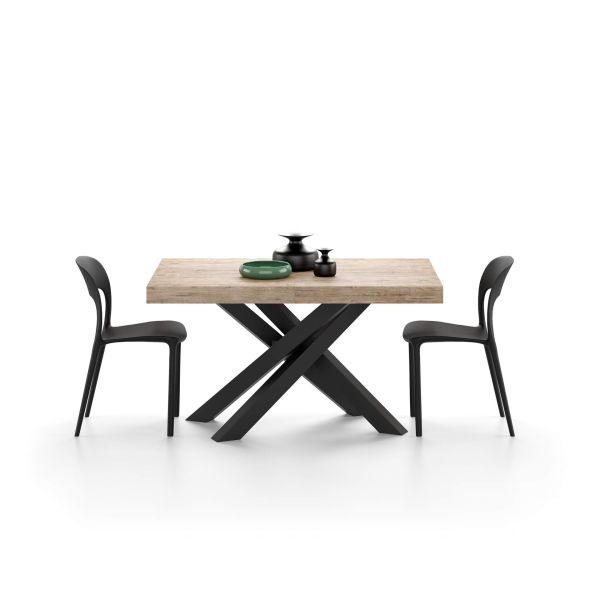 Emma 55.1 in, Extendable Dining Table, Oak with Black Crossed Legs detail image 1