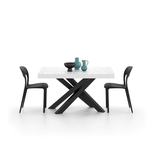 Emma 55.11 in Extendable Table, Concrete White Effect with Black Crossed Legs detail image 1