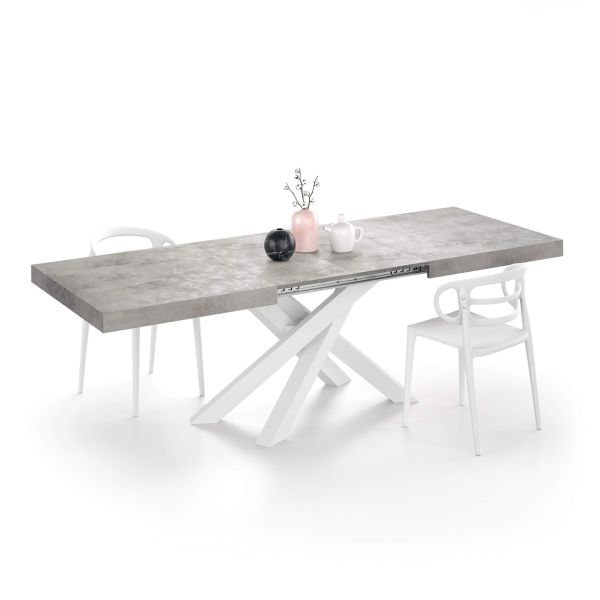 Emma 63 in, Extendable Dining Table, Concrete Grey with White Crossed Legs detail image 3