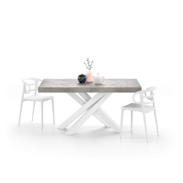Emma 63(94,5)x35,4 in Extendable Table, Concrete Effect, Grey Effect with White Crossed Legs detail image 2