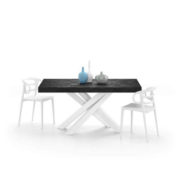Emma 62.99 in Extendable Table, Concrete Black Effect with White Crossed Legs detail image 3