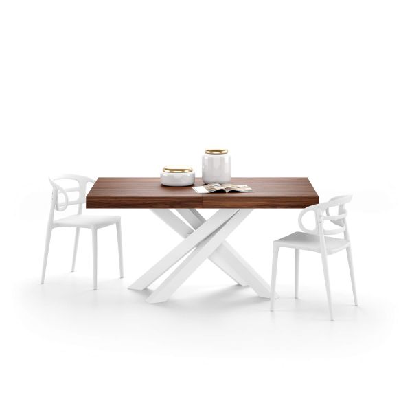 Emma 62.99 in Extendable Table, Canaletto Walnut with White Crossed Legs detail image 3