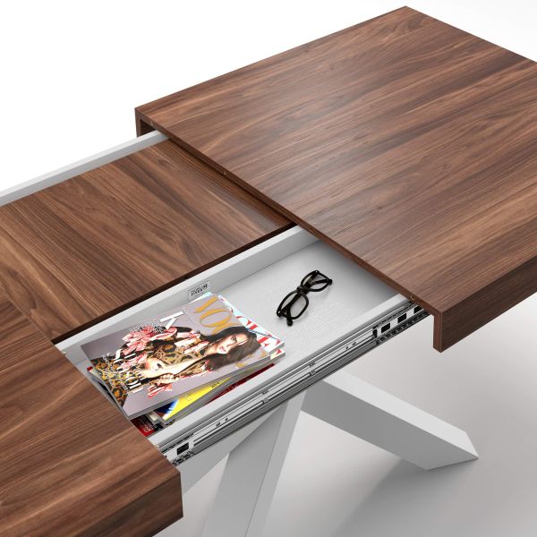 Emma 55.11 in Extendable Table, Canaletto Walnut with White Crossed Legs detail image 2