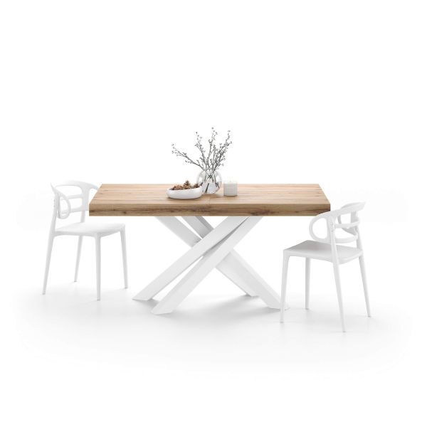 Emma 62.99 in Extendable Table, Rustic Oak with White Crossed Legs detail image 3
