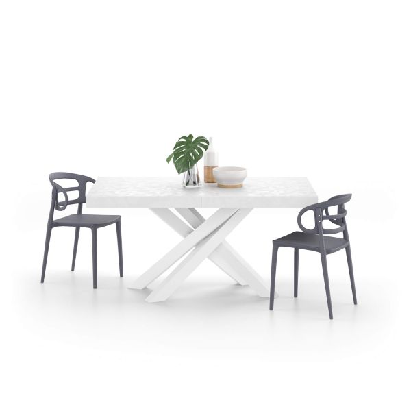 Emma 63 in, Extendable Dining Table, Concrete White with White Crossed Legs detail image 1