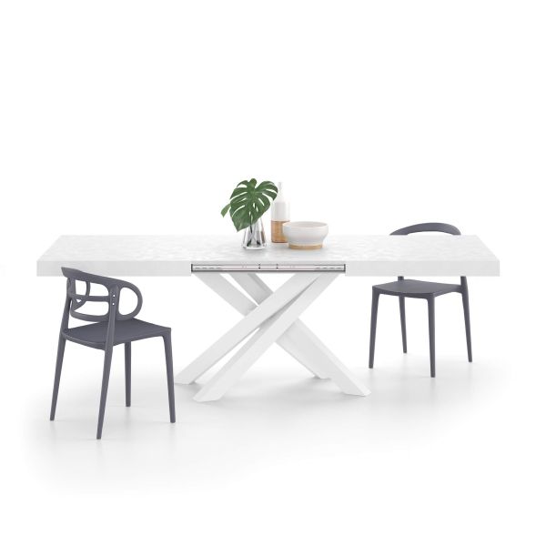 Emma 63 in, Extendable Dining Table, Concrete White with White Crossed Legs main image