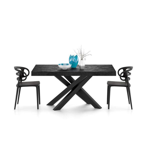Emma 62.99 in Extendable Table, Concrete Black Effect with Black Crossed Legs detail image 3