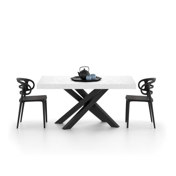 Emma 62.99 in Extendable Table, Concrete White Effect with Black Crossed Legs detail image 1